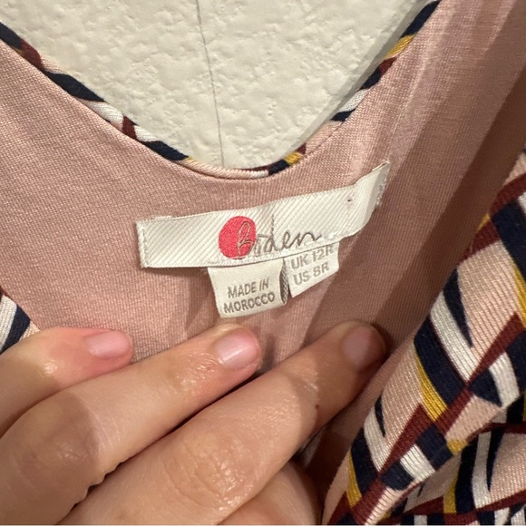 Boden Geometric Pink and Black Midi V Neck Dress Size‎ 8R 95% Viscose - Picture 3 of 4